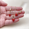 Oro Laminado Earring and Pendant Adult Set, Gold Filled Style Strawberry Design, Polished, Golden Finish, 10.284.0050