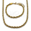 Oro Laminado Necklace and Bracelet, Gold Filled Style Rope Design, Polished, Golden Finish, 06.257.0001