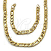 Stainless Steel Necklace and Bracelet, Figaro Design, Polished, Golden Finish, 06.257.0005
