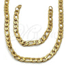 Stainless Steel Necklace and Bracelet, Figaro Design, Polished, Golden Finish, 06.257.0005