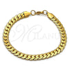 Stainless Steel Basic Bracelet, Curb Design, Polished, Golden Finish, 03.278.0015.1.09 (Thickness, 9 Inches Length)