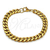 Stainless Steel Basic Bracelet, Miami Cuban Design, Polished, Golden Finish, 03.257.0001.09