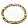 Stainless Steel Basic Bracelet, Pave Figaro Design, Diamond Cutting Finish, Golden Finish, 03.257.0003.09