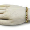 Stainless Steel Basic Bracelet, Pave Figaro Design, Diamond Cutting Finish, Golden Finish, 03.257.0003.09 (Thickness, 9 Inches Length)
