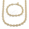 Oro Laminado Necklace and Bracelet, Gold Filled Style Puff Mariner Design, Polished, Golden Finish, 06.63.0300