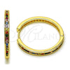 Oro Laminado Huggie Hoop, Gold Filled Style with Multicolor Cubic Zirconia, Polished, Golden Finish, 02.195.0297.3.30