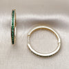 Oro Laminado Huggie Hoop, Gold Filled Style with Green Cubic Zirconia, Polished, Golden Finish, 02.195.0297.4.30