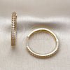 Oro Laminado Huggie Hoop, Gold Filled Style with Pink Cubic Zirconia, Polished, Golden Finish, 02.195.0300.5.30