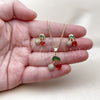 Oro Laminado Earring and Pendant Adult Set, Gold Filled Style Cherry Design, with Garnet and Green Cubic Zirconia, Polished, Golden Finish, 10.283.0028