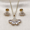 Oro Laminado Earring and Pendant Adult Set, Gold Filled Style Teardrop Design, with White Cubic Zirconia, Polished, Golden Finish, 10.283.0029.1