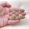 Oro Laminado Stud Earring, Gold Filled Style Shell and Star Design, Polished, Golden Finish, 02.156.0714