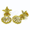 Oro Laminado Stud Earring, Gold Filled Style Shell and Star Design, Polished, Golden Finish, 02.156.0714