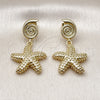 Oro Laminado Stud Earring, Gold Filled Style Star and Spiral Design, Polished, Golden Finish, 02.156.0715