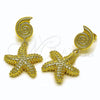 Oro Laminado Stud Earring, Gold Filled Style Star and Spiral Design, Polished, Golden Finish, 02.156.0715