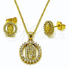 Oro Laminado Earring and Pendant Adult Set, Gold Filled Style Guadalupe Design, with White Cubic Zirconia, Polished, Golden Finish, 10.156.0537
