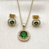 Oro Laminado Earring and Pendant Adult Set, Gold Filled Style Cluster Design, with Green and White Cubic Zirconia, Polished, Golden Finish, 10.156.0540