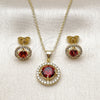 Oro Laminado Earring and Pendant Adult Set, Gold Filled Style Cluster Design, with Garnet and White Cubic Zirconia, Polished, Golden Finish, 10.156.0540.1