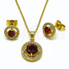 Oro Laminado Earring and Pendant Adult Set, Gold Filled Style Cluster Design, with Garnet and White Cubic Zirconia, Polished, Golden Finish, 10.156.0540.1