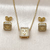 Oro Laminado Earring and Pendant Adult Set, Gold Filled Style Cross Design, with White Micro Pave, Diamond Cutting Finish, Golden Finish, 10.156.0542