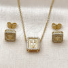 Oro Laminado Earring and Pendant Adult Set, Gold Filled Style Cross Design, with White Micro Pave, Diamond Cutting Finish, Golden Finish, 10.156.0542