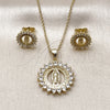 Oro Laminado Earring and Pendant Adult Set, Gold Filled Style Guadalupe Design, with White Cubic Zirconia, Polished, Golden Finish, 10.156.0543