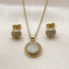 Oro Laminado Earring and Pendant Adult Set, Gold Filled Style Ball Design, with White Cubic Zirconia, Polished, Golden Finish, 10.156.0545