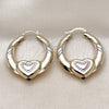Oro Laminado Medium Hoop, Gold Filled Style Heart and Hollow Design, Polished, Tricolor, 02.170.0507.35