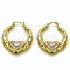 Oro Laminado Medium Hoop, Gold Filled Style Heart and Hollow Design, Polished, Tricolor, 02.170.0507.35