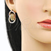 Oro Laminado Stud Earring, Gold Filled Style Hollow Design, Polished, Tricolor, 02.196.0152.1
