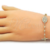 Oro Laminado Fancy Bracelet, Gold Filled Style Guadalupe and Cross Design, Polished, Golden Finish, 03.213.0350.08 (04 MM Thickness, 8 Inches Length)
