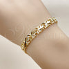 Oro Laminado Tennis Bracelet, Gold Filled Style Leaf Design, Diamond Cutting Finish, Golden Finish, 03.213.0358.07 (Thickness, 7 Inches Length)