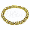 Oro Laminado Tennis Bracelet, Gold Filled Style Leaf Design, Diamond Cutting Finish, Golden Finish, 03.213.0358.07 (Thickness, 7 Inches Length)