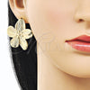Oro Laminado Stud Earring, Gold Filled Style Flower Design, Diamond Cutting Finish, Golden Finish, 02.213.0819