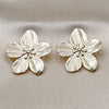 Oro Laminado Stud Earring, Gold Filled Style Flower Design, Diamond Cutting Finish, Golden Finish, 02.213.0819
