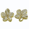 Oro Laminado Stud Earring, Gold Filled Style Flower Design, Diamond Cutting Finish, Golden Finish, 02.213.0819