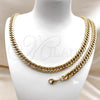 Stainless Steel Necklace and Bracelet, Miami Cuban Design, Polished, Golden Finish, 06.278.0016.1
