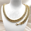 Stainless Steel Necklace and Bracelet, Miami Cuban Design, Polished, Golden Finish, 06.435.0003