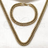 Stainless Steel Necklace and Bracelet, Miami Cuban Design, Polished, Golden Finish, 06.278.0013.1