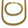 Stainless Steel Necklace and Bracelet, Miami Cuban Design, Polished, Golden Finish, 06.278.0013.1