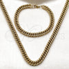 Stainless Steel Necklace and Bracelet, Miami Cuban Design, Polished, Golden Finish, 06.278.0013.1
