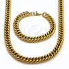 Stainless Steel Necklace and Bracelet, Miami Cuban Design, Polished, Golden Finish, 06.278.0014.1