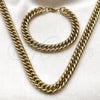 Stainless Steel Necklace and Bracelet, Miami Cuban Design, Polished, Golden Finish, 06.278.0014.1