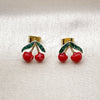 Oro Laminado Stud Earring, Gold Filled Style Cherry Design, Red Enamel Finish, Golden Finish, 02.283.0279