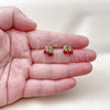 Oro Laminado Stud Earring, Gold Filled Style Cherry and Heart Design, with Garnet and Green Cubic Zirconia, Polished, Golden Finish, 02.283.0280