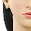 Oro Laminado Stud Earring, Gold Filled Style Cluster Design, with White Cubic Zirconia, Polished, Golden Finish, 02.283.0282