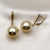 Oro Laminado Dangle Earring, Gold Filled Style Ball Design, Polished, Golden Finish, 02.282.0034