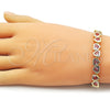 Oro Laminado Tennis Bracelet, Gold Filled Style Heart Design, with Pink Cubic Zirconia, Polished, Golden Finish, 03.284.0058.07
