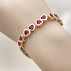 Oro Laminado Tennis Bracelet, Gold Filled Style Heart Design, with Garnet Cubic Zirconia, Polished, Golden Finish, 03.284.0058.1.07