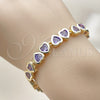 Oro Laminado Tennis Bracelet, Gold Filled Style Heart Design, with Amethyst Cubic Zirconia, Polished, Golden Finish, 03.284.0058.3.07