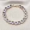 Oro Laminado Tennis Bracelet, Gold Filled Style Heart Design, with Amethyst Cubic Zirconia, Polished, Golden Finish, 03.284.0058.3.07